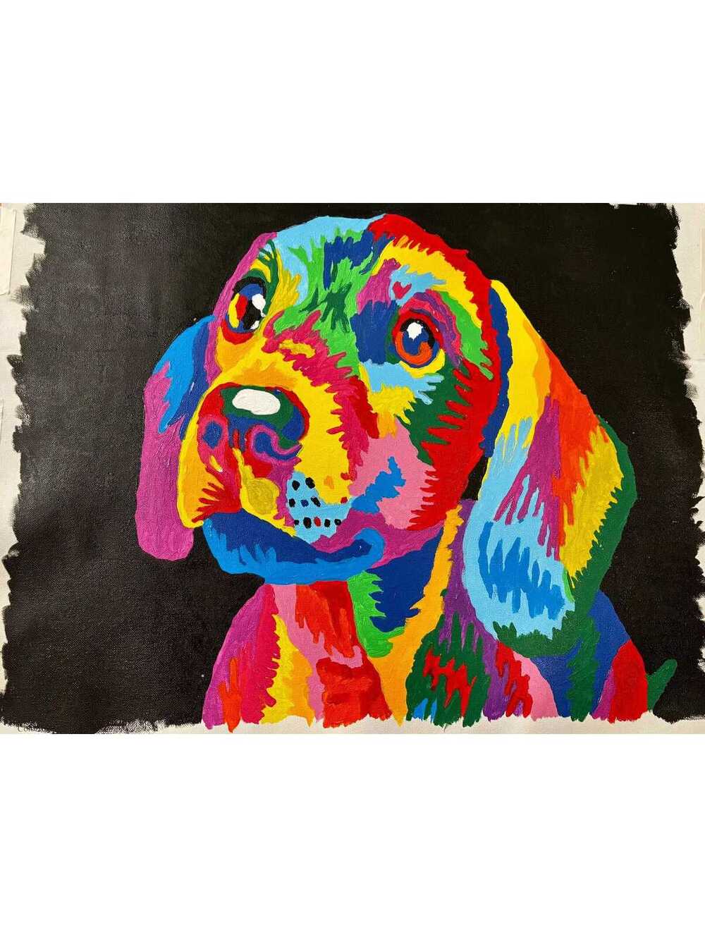 Pop Art Puppy Dog completed paint by numbers colorful wall decor